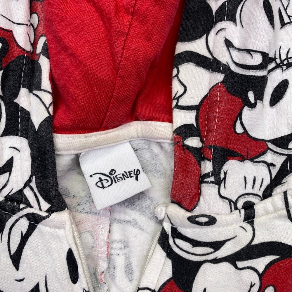Disney Minnie Mouse All Over‎ Print Hooded Pajama Onesie Sleepwear Red Trim Sz M - Picture 4 of 11